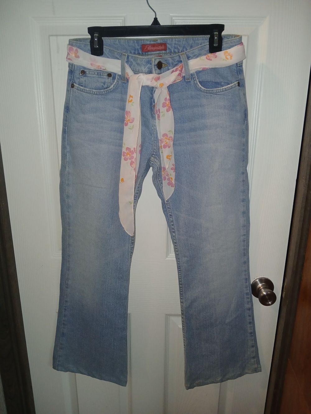 Aeropostale Womans Juniors Denim Jeans Size 7/8 S with Chiffon Belt